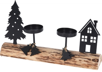 Vánoční svícen na 2 svíčky 15,5x27,5x6 cm, černý