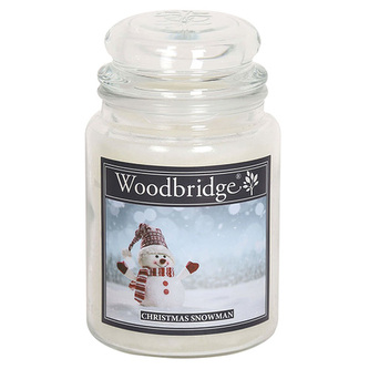 Svíčka ve skleněné dóze Woodbridge, Vánoční sněhulák, 565 g