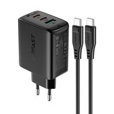 Acefast 2w1 ładowarka sieciowa 2x USB-C / USB-A 65W, PD, QC 3.0, AFC, FCP (zestaw z kablem USB-C 1.2m) czarny (A13 black)