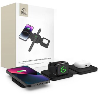 Ładowarka Tech-Protect QI15W-A24 indukcyjna MagSafe 3w1 na smartfon / AirPods / Apple Watch - czarna
