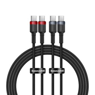 Kabel Baseus Cafule USB-C / USB-C 100W 1 m - czerwono-czarny i czarno-szary (2 szt.)