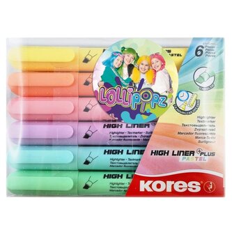 Zvýrazňovače Kores High Liner Plus Pastel LOLLIPOPZ - 6 pastelových barev Zvýrazňovače Kores High Liner Plus Pastel LOLLIPOPZ - 6 pastelových barev