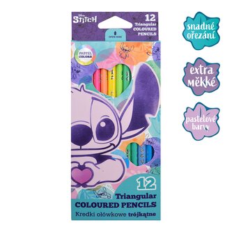 Colorino pastelky trojhranné Stitch Pastel, 12 pastelových barev