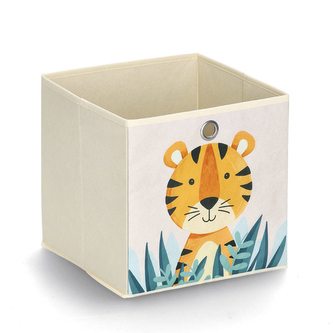 ZELLER Dětský úložný box textilní, šedý, motiv tygr 28x28x28cm