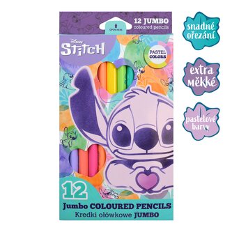 Colorino pastelky trojhranné JUMBO Stitch Pastel, 12 pastelových barev