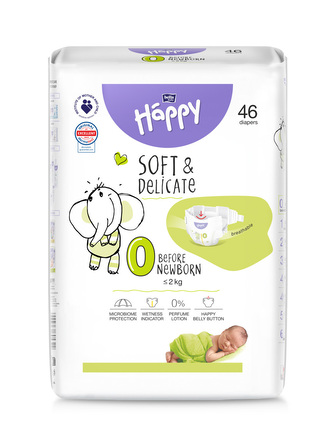 Happy Soft&Delicate 0 dětské pleny 2kg 46ks