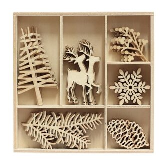 Dekorační dřevěné výřezy - zimní příroda, 30 ks Dekorační dřevěné výřezy - zimní příroda, 30 ks