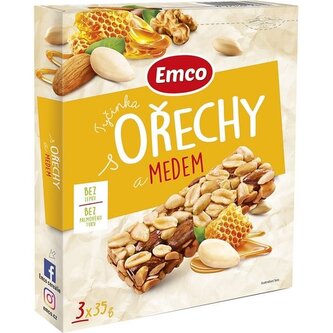 Tyčinka Emco s ořechy a medem, 3x 35 g