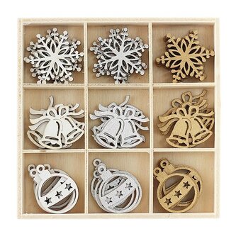 Dekorační dřevěné výřezy - vánoční ozdoby, 45 ks Dekorační dřevěné výřezy - vánoční ozdoby, 45 ks