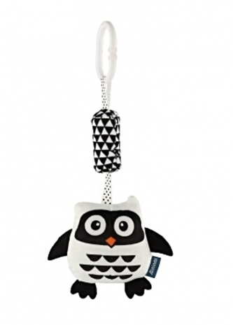 Kontrastní chrastítko na postýlku/kočárek sova, 30cm - černobílý