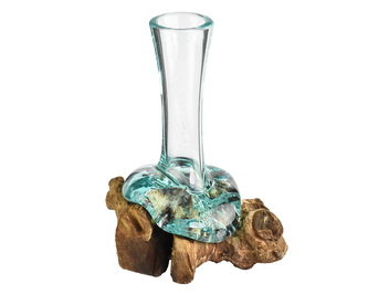 Skleněná váza na dřevě - malá - var. B