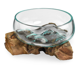 Skleněná mísa na dřevě 15 cm - var. U Skleněná mísa na dřevě 15 cm - var. U
