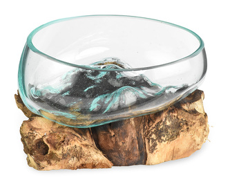 Skleněná mísa na dřevě 15 cm - var. V Skleněná mísa na dřevě 15 cm - var. V