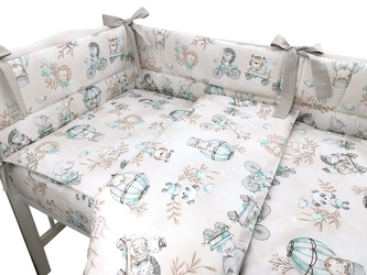 3-dílná sada Mantinel s povlečením - ZOO na cestách - mátová/cappuccino; 120x90