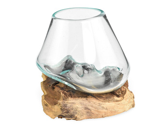 Skleněná nádoba na dřevě - malá - var. C