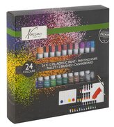 Akrylové barvy 24 ks x 12 ml, paleta, 2 štětce, malířská deska, malířská špachtle