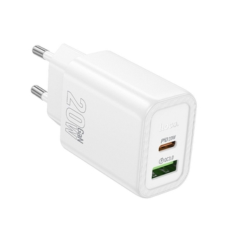 Cestovní nabíječ HOCO N61 1x USB A, 1x USB C, QC 3.0 PD 20W, barva bílá Cestovní nabíječ HOCO N61 1x USB A, 1x USB C, QC 3.0 PD 20W, barva bílá