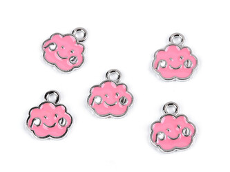 Kovový přívěsek / taháček na zip mráček 11x13 mm - 5 ks - 3 růžová sv.