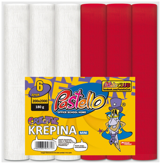 Krepina mini biało-czerwona 180g, 20 cm x 250 cm, Pastello