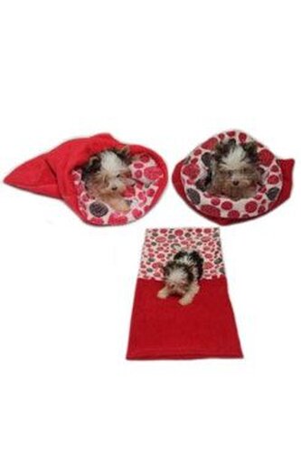 Marysa pelíšek 3v1 pro štěňátka/koťátka, červený/červená kolečka