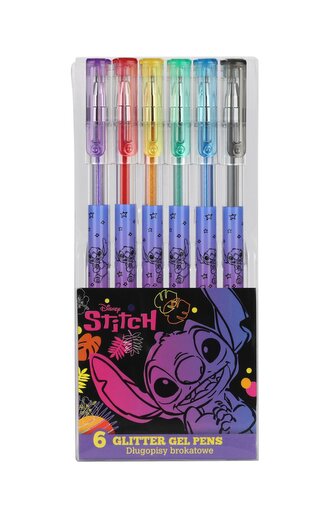 Disney Black. Długopisy brokatowe 6 kolorów. Stitch
