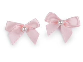 Saténová mašlička s perlou 30x35 mm - 50 ks - 6 lososová světlá světlá