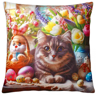 Dekorační polštář s motivem - KOČIČÍ VELIKONOCE 40x40 cm Mybesthome