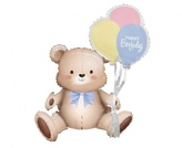 Foliový balonek Medvídek s balónky Happy Birthday, 76 x 41 cm