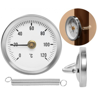 Příložný bimetalový teploměr d63mm s pružinou 0-120°C - stříbrný Příložný bimetalový teploměr d63mm s pružinou 0-120°C - stříbrný