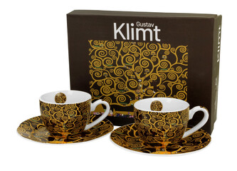 2 filiżanki espresso ze spodkami TREE OF LIFE Brown inspired by Gustav Klimt
