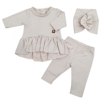 Bavlněná sada, 3D, tunika, legíny, turban - sv. béžová, vel. 62; 62 (2-3m)