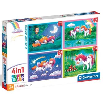 Puzzle 4 w 1 Super kolor. A Day with Unicorns