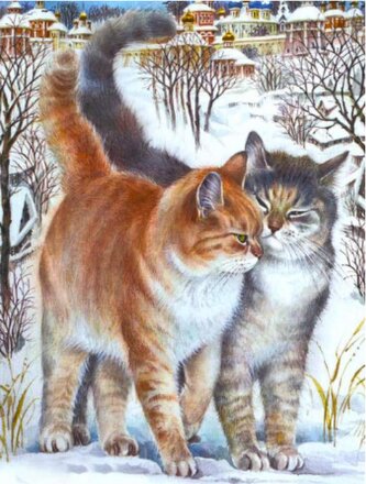 Diamantové malování   Dvě kočky v zimě  30 x 40 cm