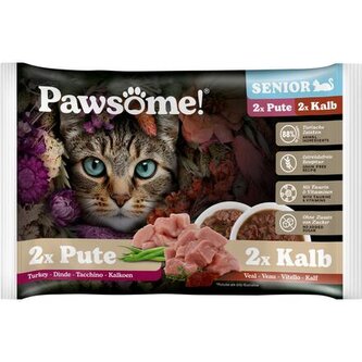 Pawsome! Senior s telecím/ s krůtím masem Multipack 4x85 g