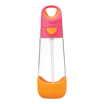 Lahev na pití s brčkem 600 ml - růžová/oranžová
