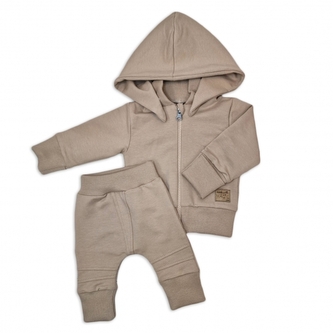 2-dílná bavlněná tepláková souprava s odepínací kapucí - mocca, vel. 74; 74 (6-9m)