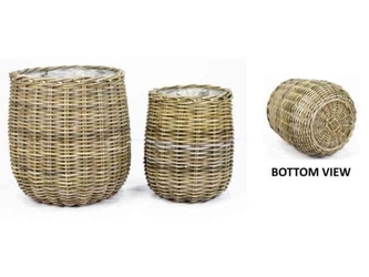 Sada 2ks ratanových košů, šedé s igelitovou výstelkou