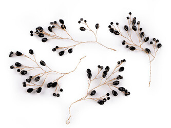 Větvička drátěná s broušenými korálky hand made - 4 ks - 6 černá zlatá