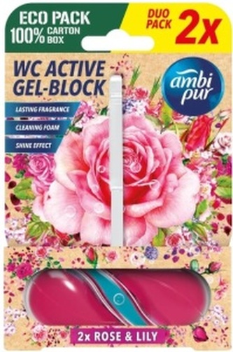 Ambi Pur WC Active gel-blok růže & lilie 2x45 g