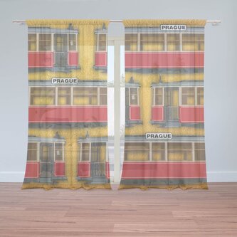 Záclony Pražské historické tramvaje Žlutý Pattern: 2ks 150x250cm