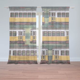 Záclony Lisabonské historické tramvaje Zelený Pattern: 2ks 150x250cm