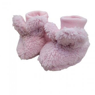 Chlupáčkové botičky/capáčky pro miminko medvídek - růžové; 56/62 (0-3m)
