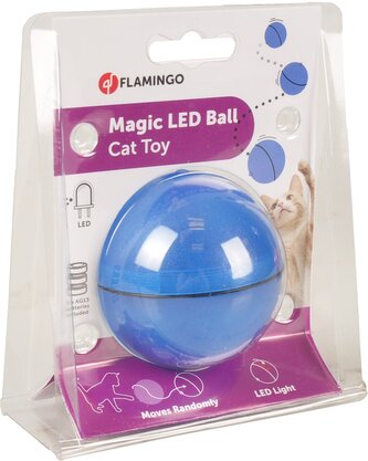 Flamingo interaktivní hračka pro kočky míček s LED modrý průměr 6cm