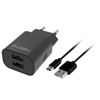 GoGen ACH 205 C, 2x USB 2A (10W) + USB-C kabel 1m - černá Nabíječka do sítě