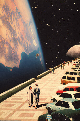 Plakát, Obraz - Space Promenade - Retro-Futuristic Collage Art, 61 × 91.5 cm