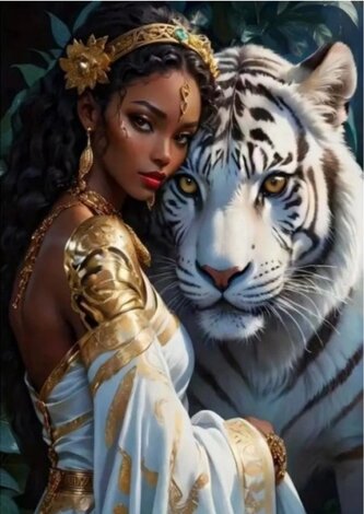 Diamantový obrázek - žena s tygrem 30 x 40 cm