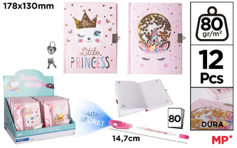 Notes A6 zamykany na kłódkę + długopis szpiegowski UV jednorożce/kotki PB833-01, Main Paper