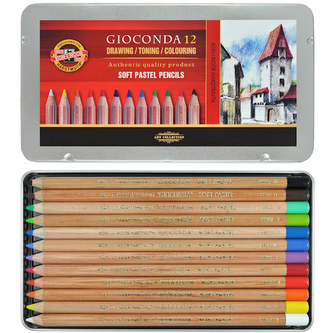 Pastele suche w drewnie 12-kol. Gioconda pudełko metalowe, Koh-I-Noor