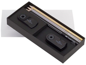 Ołóweki Sparkle zestaw prezentowy 3 szt. czarny, złoty, srebrny + temperówka + gumka, Faber-Castell