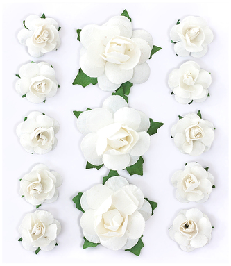 Kwiaty papierowe samoprzylepne, Róże op. 13szt białe, Galeria Papieru